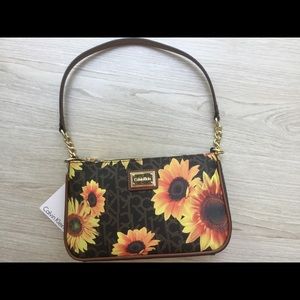 New Calvin Klein Brown Sunflower shoulder bag